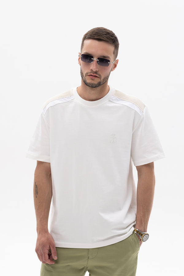 Brunello Cucinelli White With Yellow  Line T-Shirt